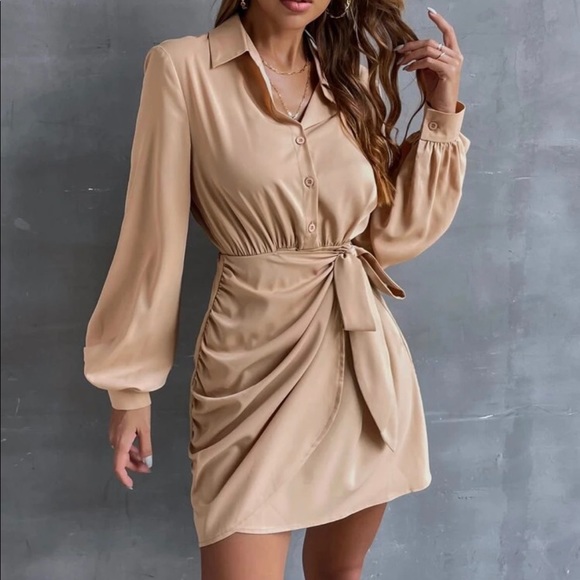 Half Button Knot Side Shirt Dress - Picture 2 of 5